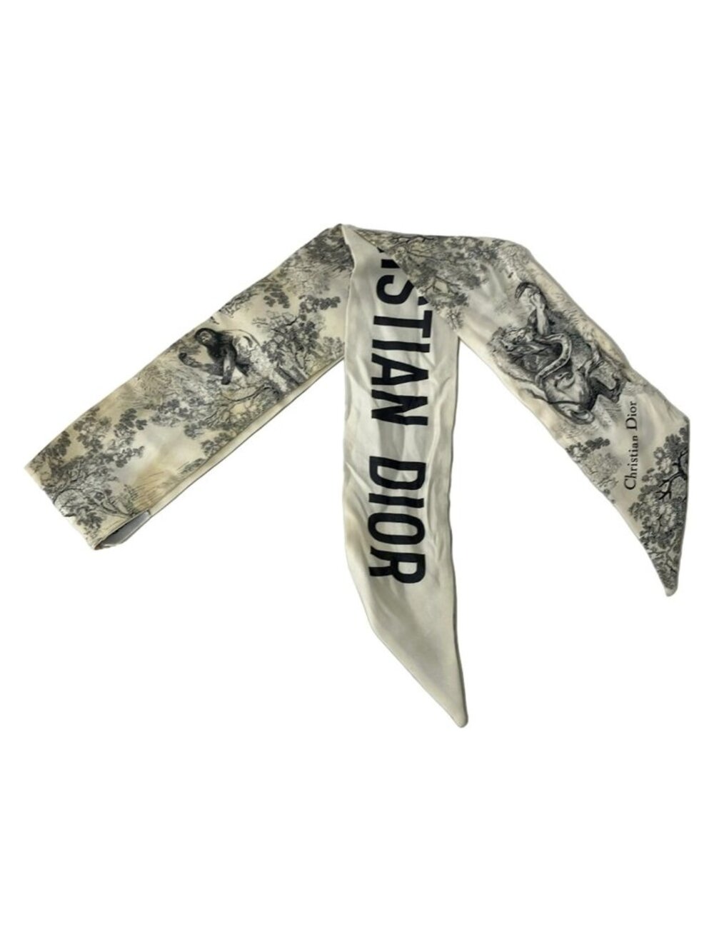 Dior Scarf White Gray Ribbon Toile de Jouy